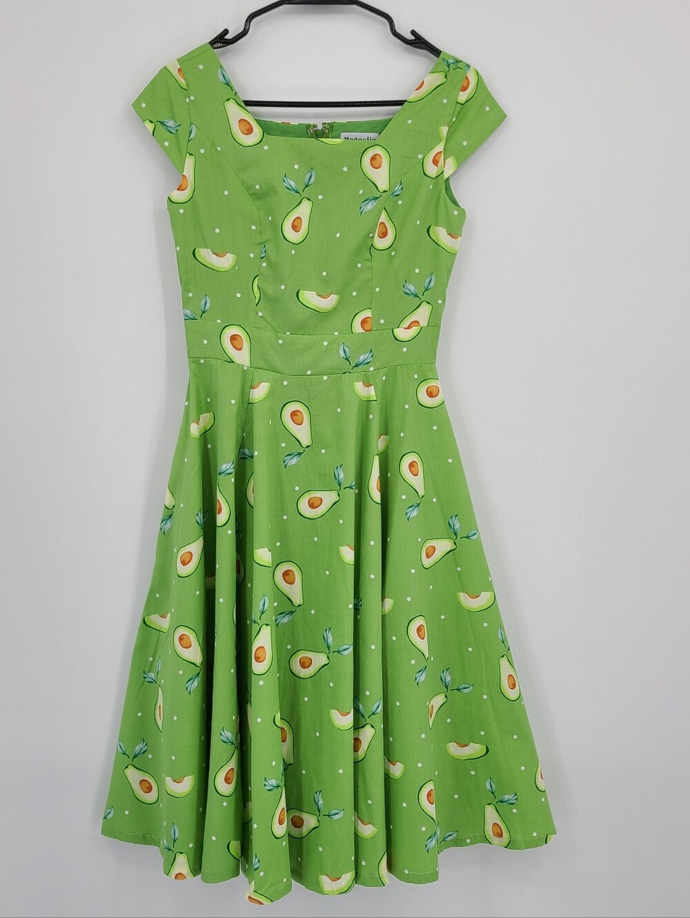 Unique Vintage's Magnolia Place Avocado Print Cotton Midi Dress Size XS - Picture 10 of 12